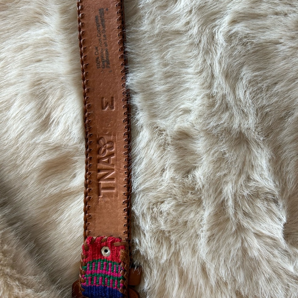 Aritzia TNA Handmade Brown Leather Women’s Belt with Multicolor Woven Accent